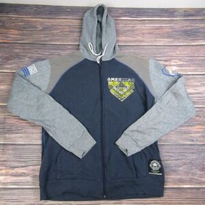 American Fighter Mens Medium Blue Gray Full Zip Hoodie Sweater Training Gym MMA